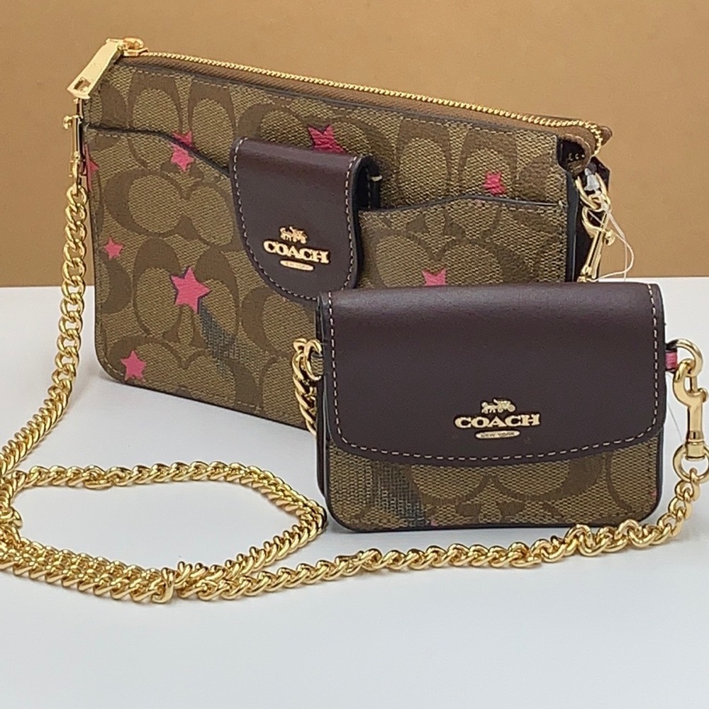 COACH Poppy Crossbody With Card Case In Signature Canvas With Disco Star Print - Picture 2 of 16